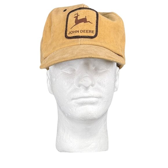John Deere Vintage Suede Adjustable Snapback Hat 1970s Made In USA Tan & Brown S - Picture 1 of 7
